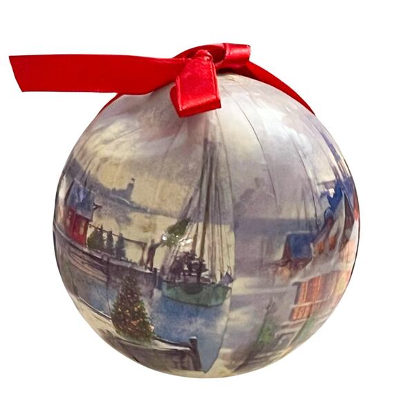 12 Victorian Snowy Winter Town 10" Christmas Ornaments Paper Mache Decoupage - Picture 3 of 8